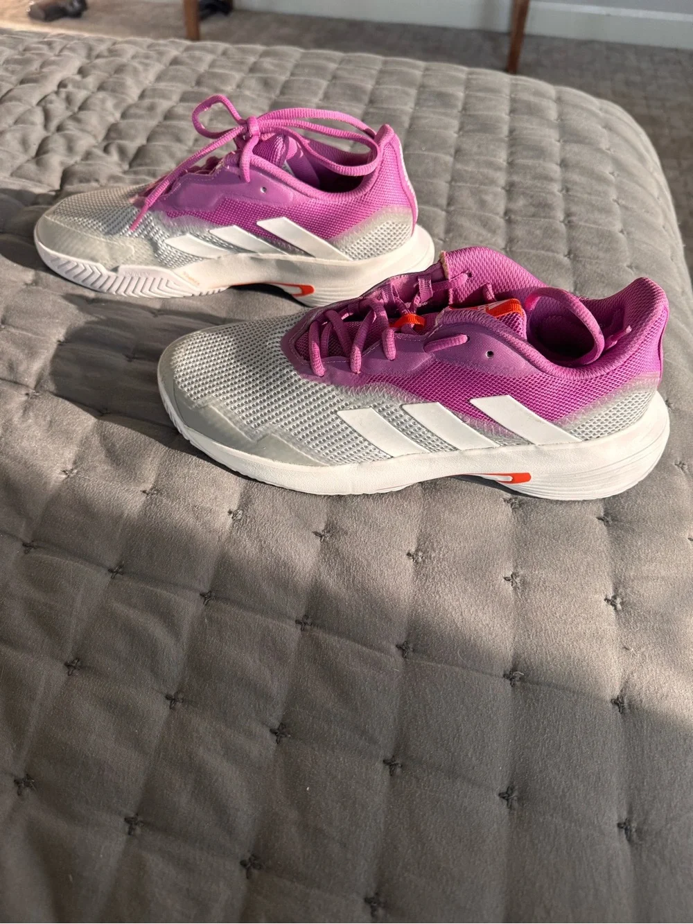 adidas Women's Pink, White & Orange Hard Court Tennis Shoes